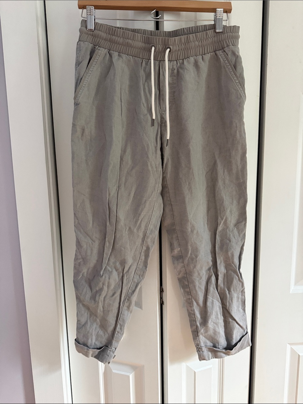 Athleta Gray Drawstring Linen Jogger Pants